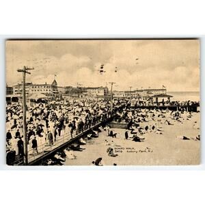 Antique Postcard Asbury Park NJ Boardwalk Crowded Beach Pier Hotels 1909 Mailed